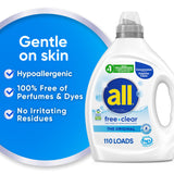 all free clear, Original, Liquid Laundry Detergent for Sensitive Skin, Unscented and Hypoallergenic, Concentrated, 82.5oz, 110 Loads