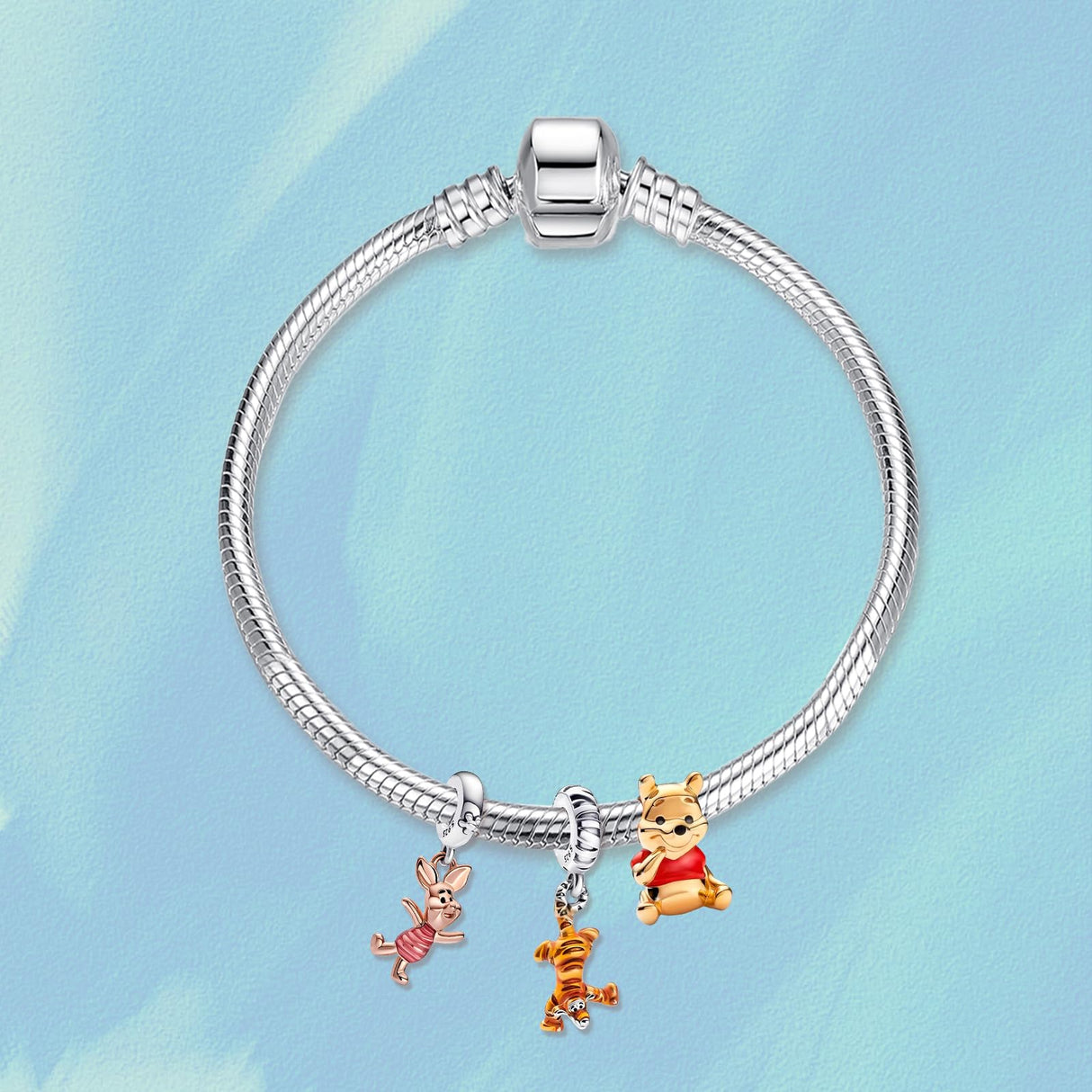 Doyafer 925 Sterling Silver Charms Iron Cool Man Golden Bear Cute Mouse Beads For Women Bracelets Necklace Gifts for Family and Friends 3 Piece/Package Tiger, bear, little pig (Charm Set- B)