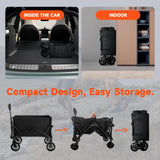 Quindom Collapsible Folding Wagon, Wagon Cart Heavy Duty Foldable with Two Drink Holders, Utility Grocery Wagon for Camping Shopping Sports