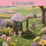 Landoraloria Miniature 8 Pcs Mini Garden Furniture, Fairy Garden Accessories Kit, Resin Figurines with Swing Set, Whimsical Theme, for Outdoor Patio, Yard, Lawn, or Desk