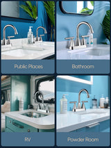Cobbe Bathroom Faucets for Sink 3 Hole, 4 Inch with Pop Up Drain and 2 Supply Hoses, 2 Handle Centerset Bathroom Faucet for Sink Vanity, Chrome, 2 Pack