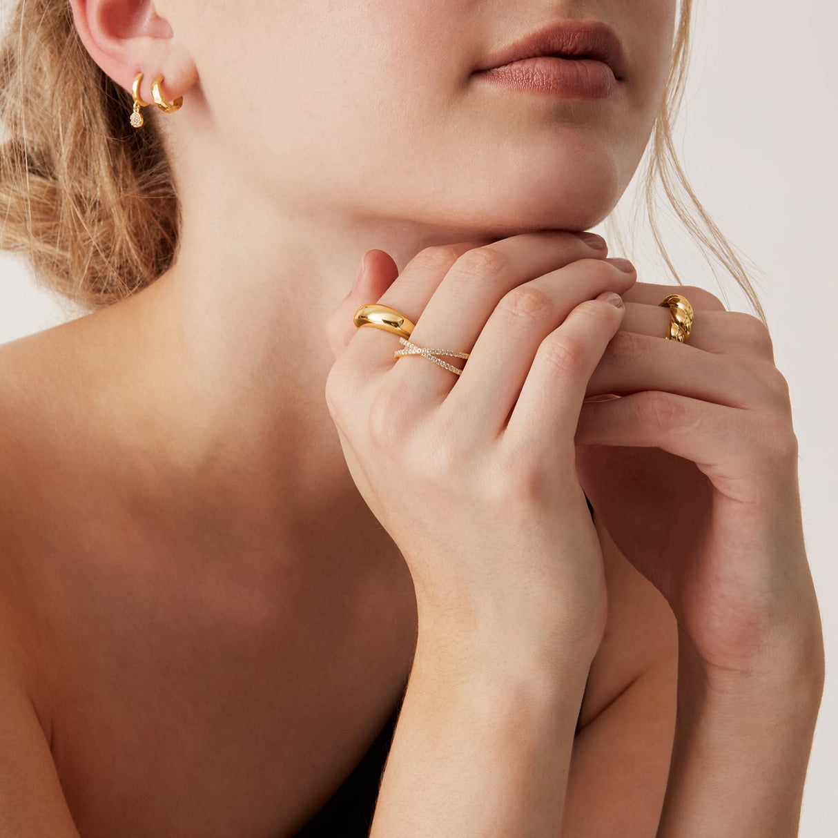 PAVOI 14K Gold Plated X Ring CZ Criss Cross Ring for Women, Yellow Gold