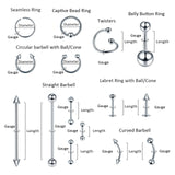 Xpircn 150PCS Mixed Piercing Stainless Steel Nose Horseshoe Lip Tongue Eyebrow Tragus Septum Clicker Body Piercing Navel Belly Ring Nipple Industrial Barbells 14G 16G 20G