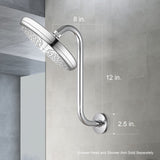 OFFO Shower Head Extension Arm 12 in, S Shaped Shower Arm with Flange High Rise Goose Neck Shower Arm Extension Chrome Finish
