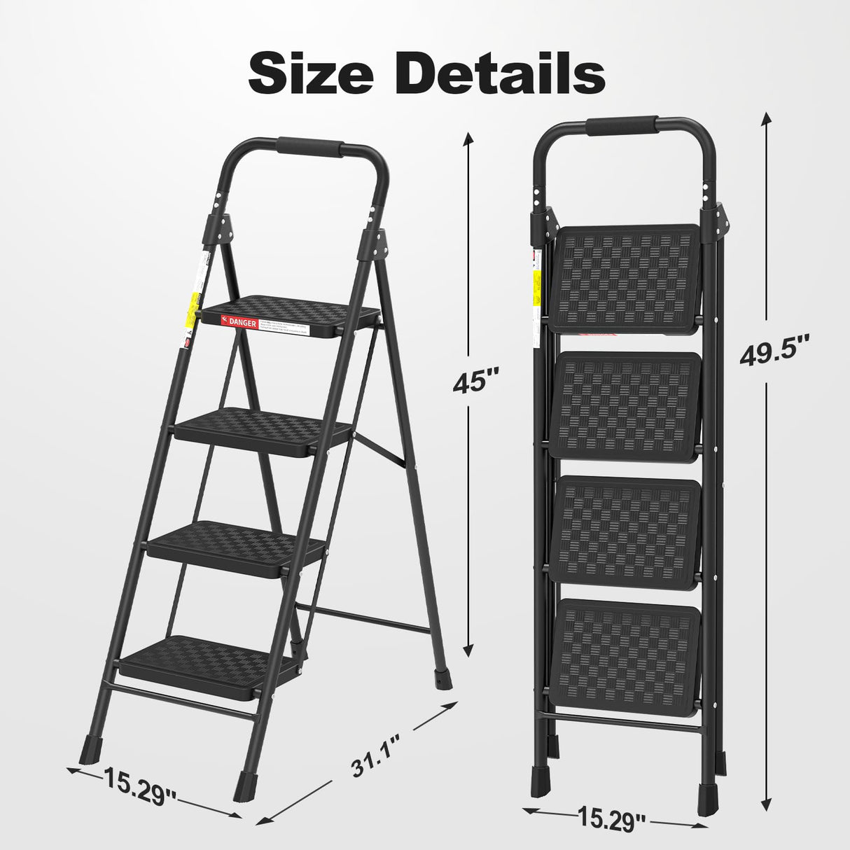 HBTower Step Ladder, 4 Step Ladder for Adults with Wide Anti-Slip Pedal, Step Stool Foldable with Cushioned Handle, 330 Capacity for Home and Kitchen, Black