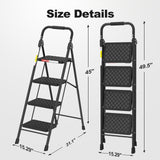 HBTower Step Ladder, 4 Step Ladder for Adults with Wide Anti-Slip Pedal, Step Stool Foldable with Cushioned Handle, 330 Capacity for Home and Kitchen, Black