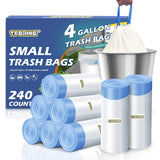 240 Count 4 Gallon Small Trash Bags Drawstring 1.1 Mil - White Garbage Bags Unscented for Bathroom, 15 Liter Thick Plastic Wastebasket Liners for Toilet Home Office and Bedroom