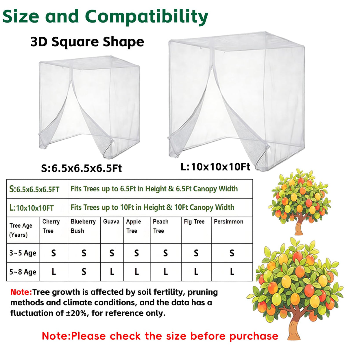 6.5x6.5x6.5Ft Fruit Tree Netting Cover Zipper Drawstring Garden Pest Mesh