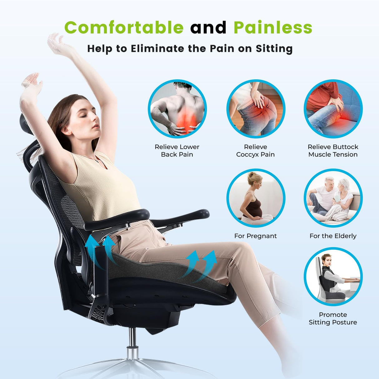 Soft Support Memory Foam Seat Cushion - Wide Cushion for Wide Hip Office Workers, Car Drivers - Sciatica,Tailbone Pain Relief,Office Chair Cushion & Car Seat Cushion (Gray)