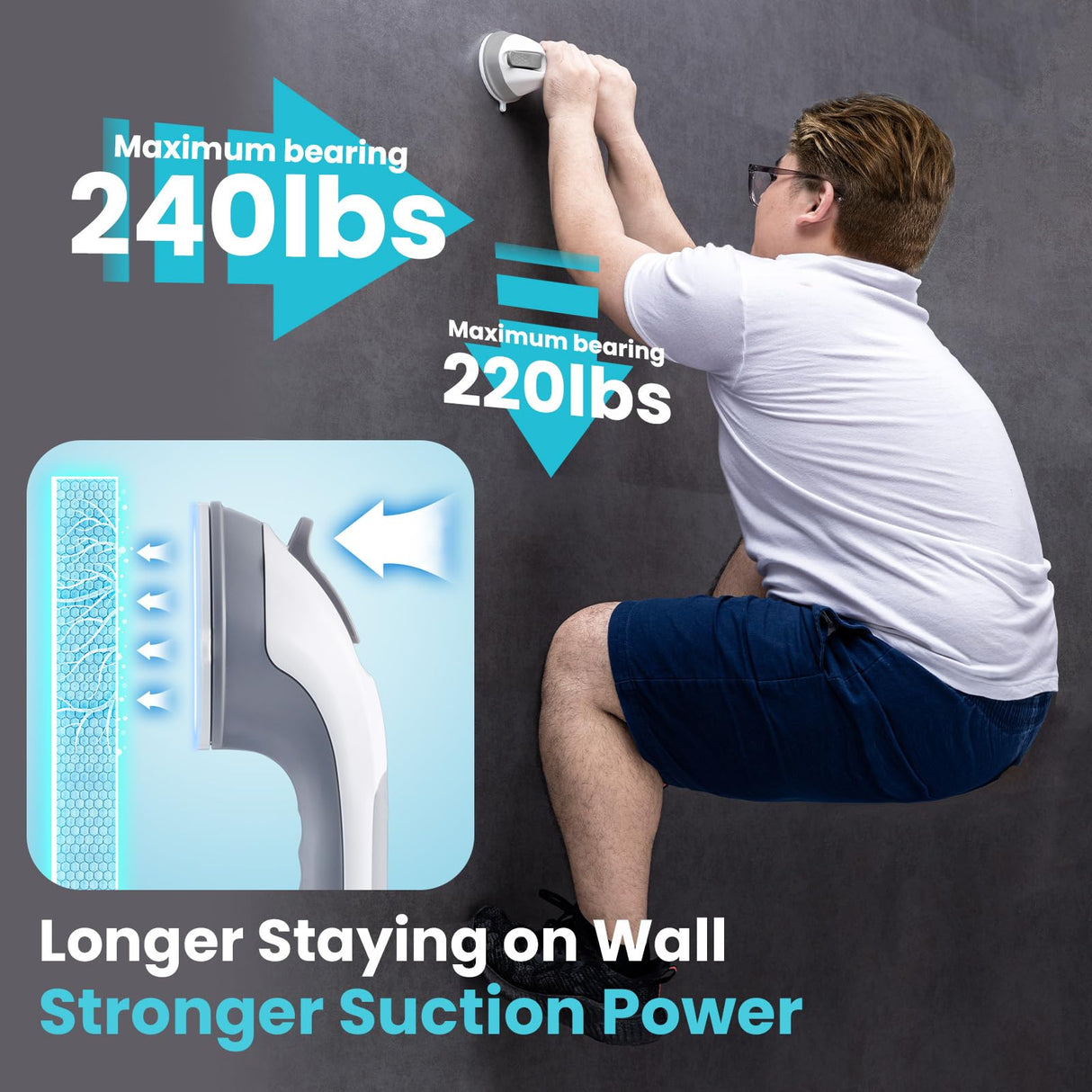 TAILI Shower Grab Bar, 2 Pack 12 Inch Suction Grab Bars for Bathtubs and Showers for Elderly, Shower Handle for Seniors Bathroom Safety Grip, No Drilling Removable,Grey