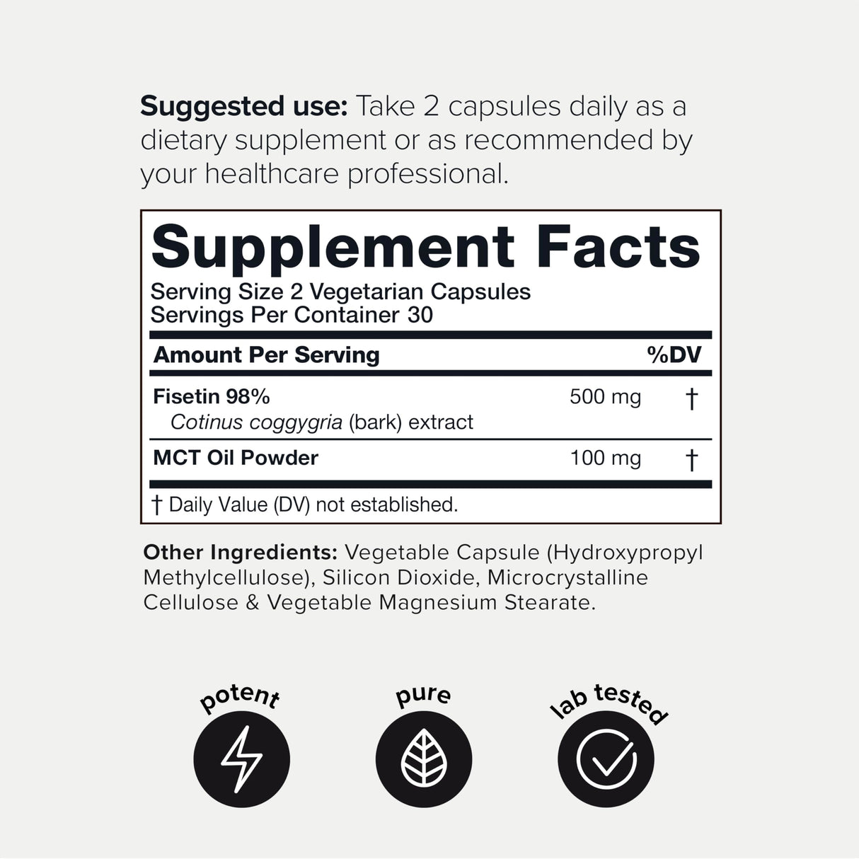Toniiq Ultra High Purity Fisetin 500mg - 98%+ Higly Purified & Bioavailable Fisetin Supplement with MCT Oil for Absorption - Third-Party Tested Senolytic Supplements for Aging Support - 60 Capsules