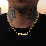Elemtansy Custom Name Necklace for Men, 18K Gold-Plated Name Necklaces with Curb/Figaro Chain, Personalized Birthday Gifts for Men