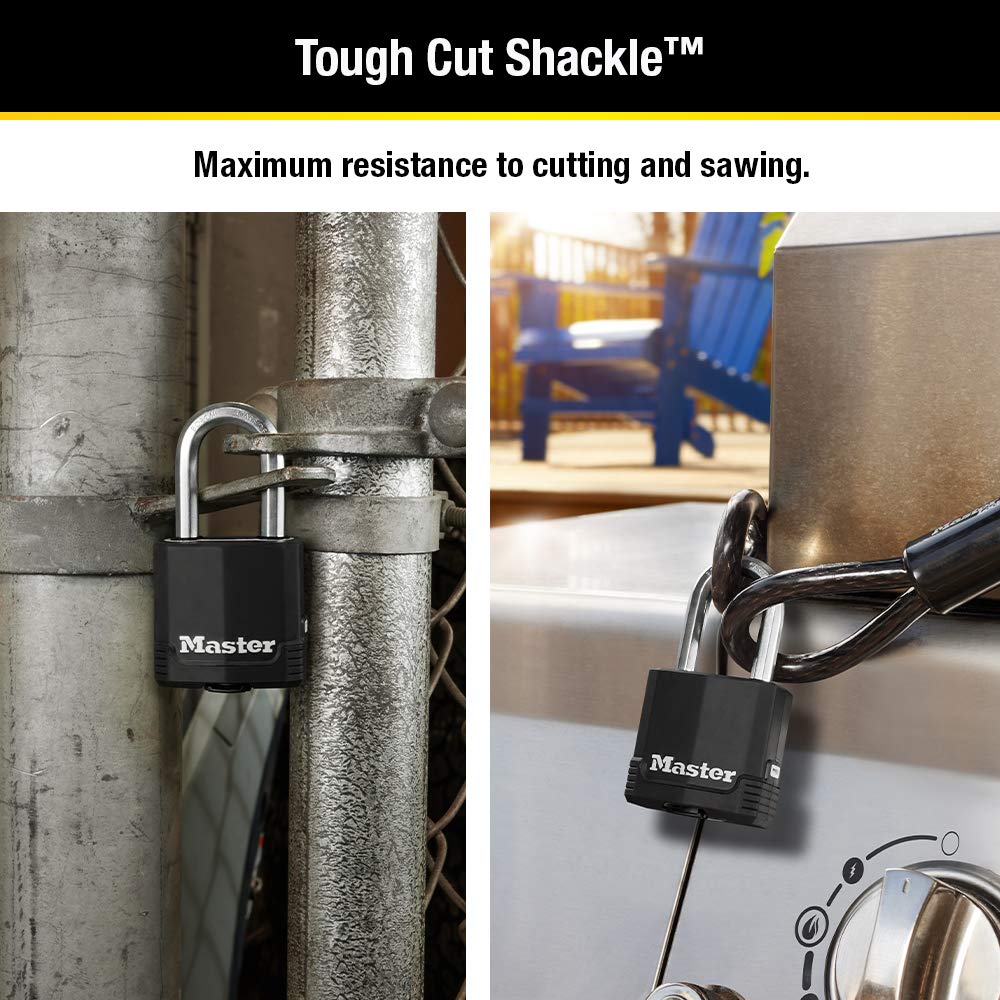 Master Lock Magnum Heavy Duty Outdoor Padlock with Key, Weather Resistant Body and Cut Safe Shackle Make Lock Perfect for Fences, Gates, Sheds, M115XDLF,Black