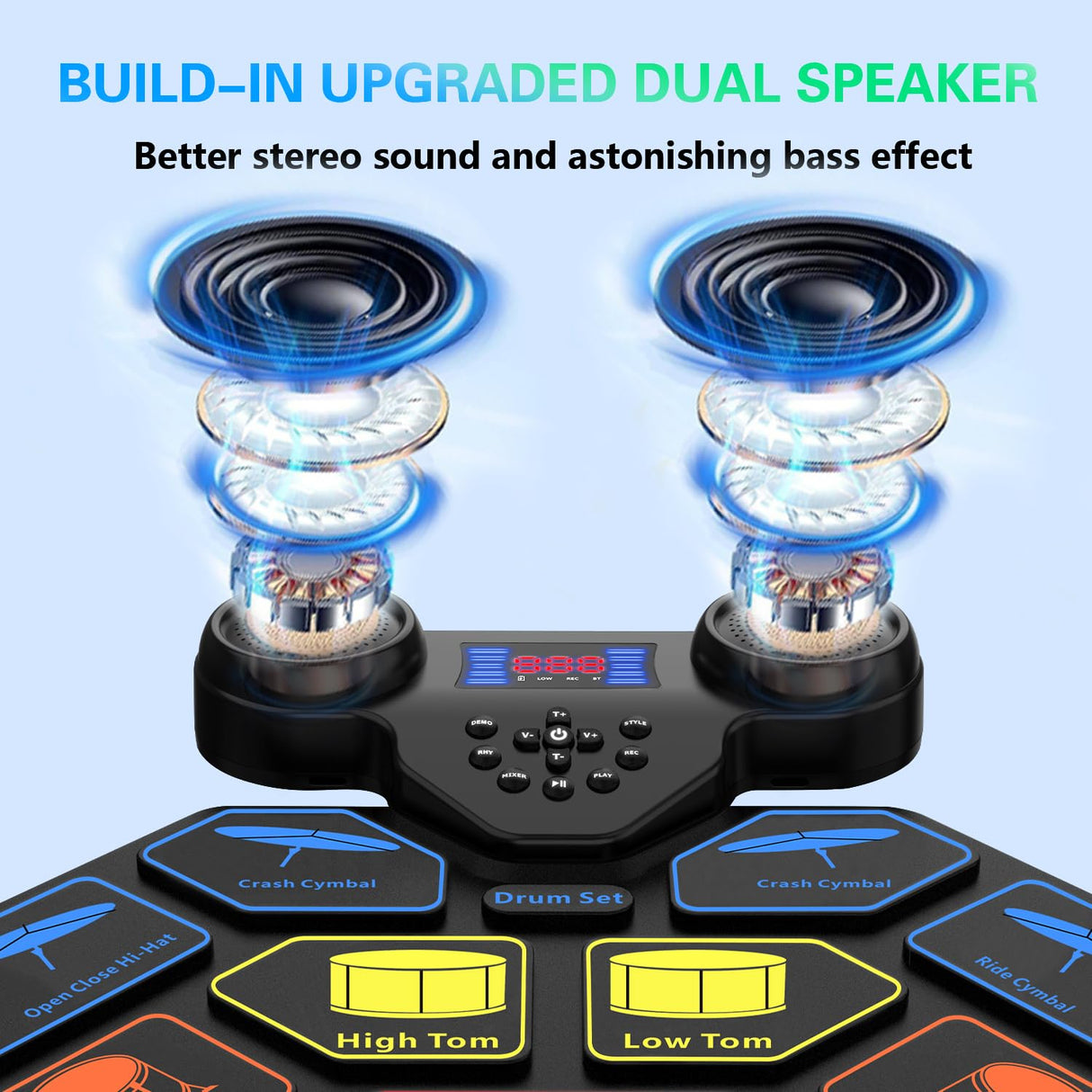 Electronic Drum Set - YUOIOYU Electric Drum Set Roll Up Portable Drum Kit MIDI Practice Drum Pad with Dual Built-in Speaker, Drum Sticks and Pedals, Christmas Birthday Gift for Kids Adult