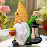 WONDHOME 12.3'' Solar Garden Gnomes Outdoor Decor Honey Bee jar Gnome Statues with LED Lantern Spring Patio Lawn Yard Art Decoration Easter Birthday Christmas Gardening Gifts for Mom Dad, Bee Gnome
