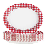 50Pcs Gingham Oval Paper Plates 10" x 12" Large Disposable Heavy Duty Christmas Red and White Buffalo Checked Plaid Paper Dessert Platter Plate for Wedding Holiday Winter Xmas Birthday Party Supplies