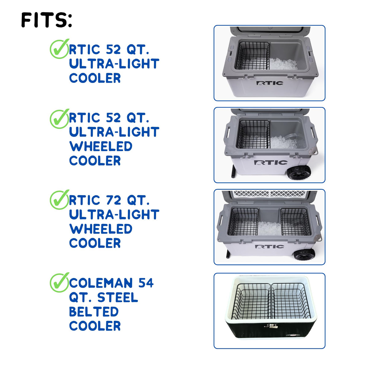 52/72 Qt. Cooler Basket for RTIC 52 or 72 Qt Ultra-Light Coolers - Fits Coleman 54 Qt Steel Belted Cooler - Compatible with Dividers, Inserts, Straps, Locks, and Other RTIC Cooler Accessories