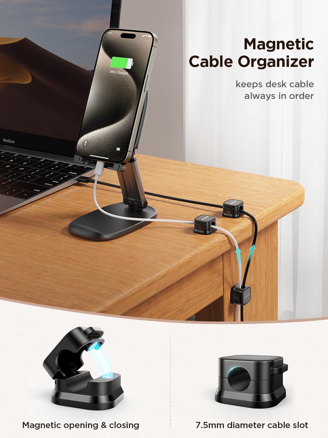 12 Pack Magnetic Cable Management Clips, Phone Electric Charging Cord Holder, Desktop Cord Organizer, Adhesive Cable Organizer Keeper for Home Kitchen Office Desk Outdoor Wall Car Bedroom Nightstand