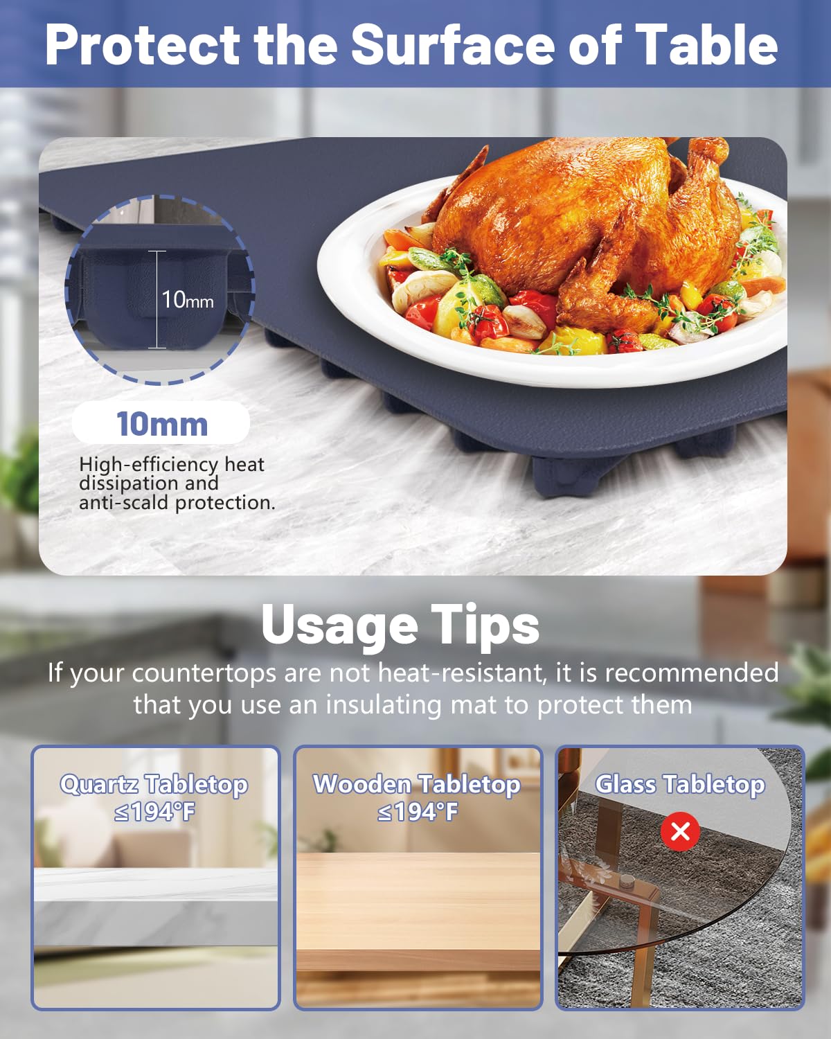 Food Warming Mat Electric Tray: YTLAD Silicone Heating Pad with 6 Level Adjustable Temperature and 5 Hours Timer & Family Lock, Foldable Food Warmers for Parties, Daily Use (Blue, 25.6" x 15.55")