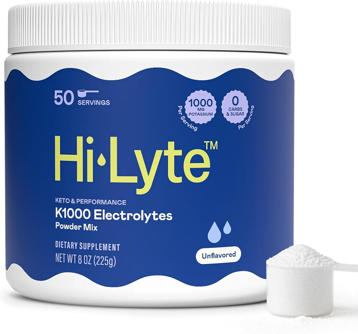 Hi-Lyte Keto K1000 Electrolyte Powder | Unflavored | Hydration Supplement Drink Mix | Boost Energy & Beat Leg Cramps | No Maltodextrin or Sugar | 50 Servings