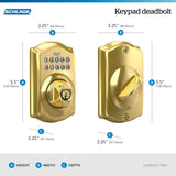 Schlage Camelot Electronic Keypad Deadbolt Lock, Keyless Front Door Entry, Mechanical Key Backup Included, Bright Brass, BE365 CAM 505