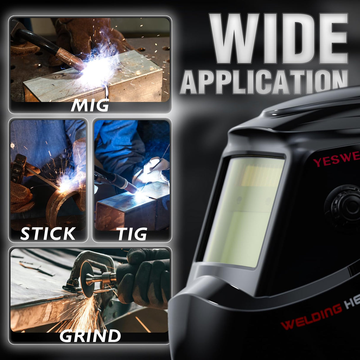 YESWELDER Auto Darkening Welding Helmet, Blue Light Blocking, 1/1/1/1 True Color Solar Powered Welding Hood with 2 Arc Sensors, Wide Shade 3.5/9-13 Welder Mask for TIG MIG ARC and Grind