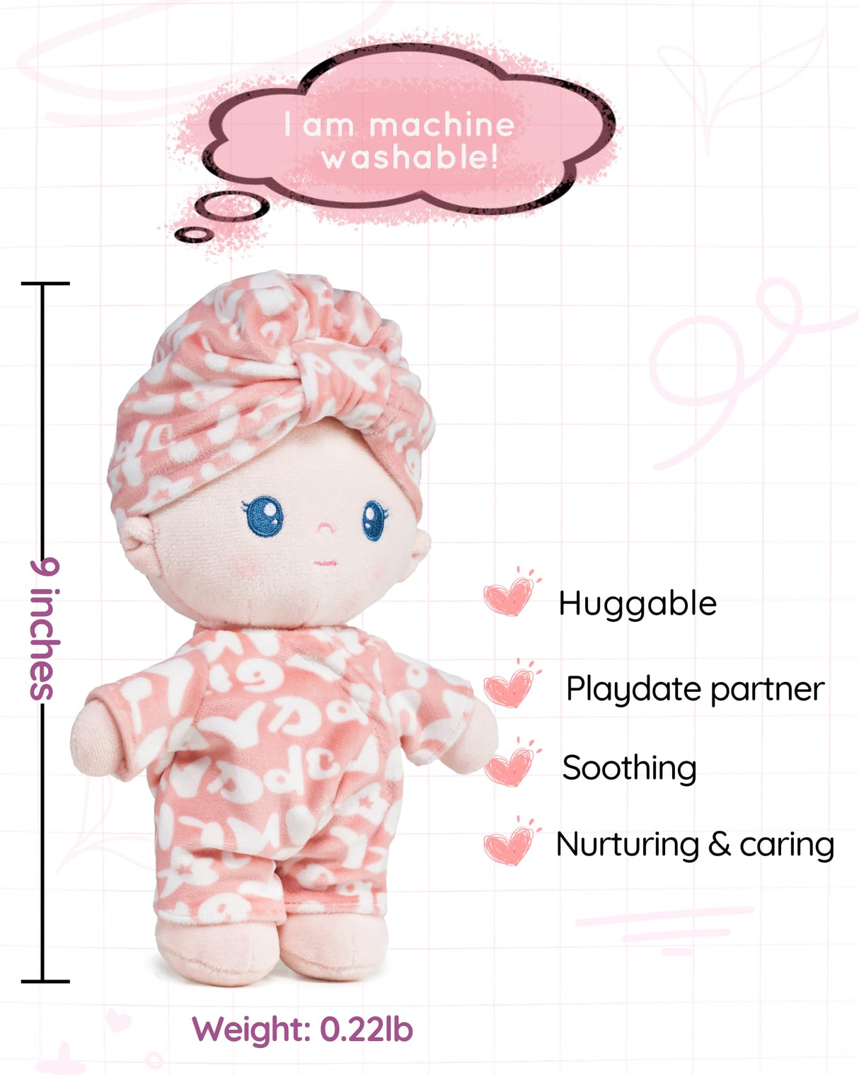 LeyaDoll Soft Baby Doll Toys (9''), My First Baby Rag Doll for 1 Year-Old Girl Birthday Gift, Christmas Plush Toys Gift for Toddler Kids Infants-Pudding Baby