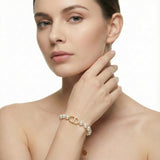 Merlinae 18K gold plated Copper , initial letter bright gold chain designer jewelry bracelet, double-layered star-shaped and letter decorated bracelet, luxurious style, adjustable wrist length, suitable for women to wear