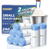 240 Count 2 Gallon Trash Bags Drawstring - Thick Small Garbage Bags Unscented,0.96 Mil White Mini Trash Can Liners,Strong Waste Basket Bags 7.5 Liter for Home Bathroom Office Car