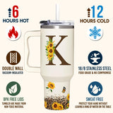 Personalized Birthday Gifts For Women - Sunflower Gifts For Women, Mom - Christmas Gifts For Womens, Mother's Day Gift For Mom, Boss - Monogrammed, Initial Tumbler Handle 40oz W Lids & Straws, K