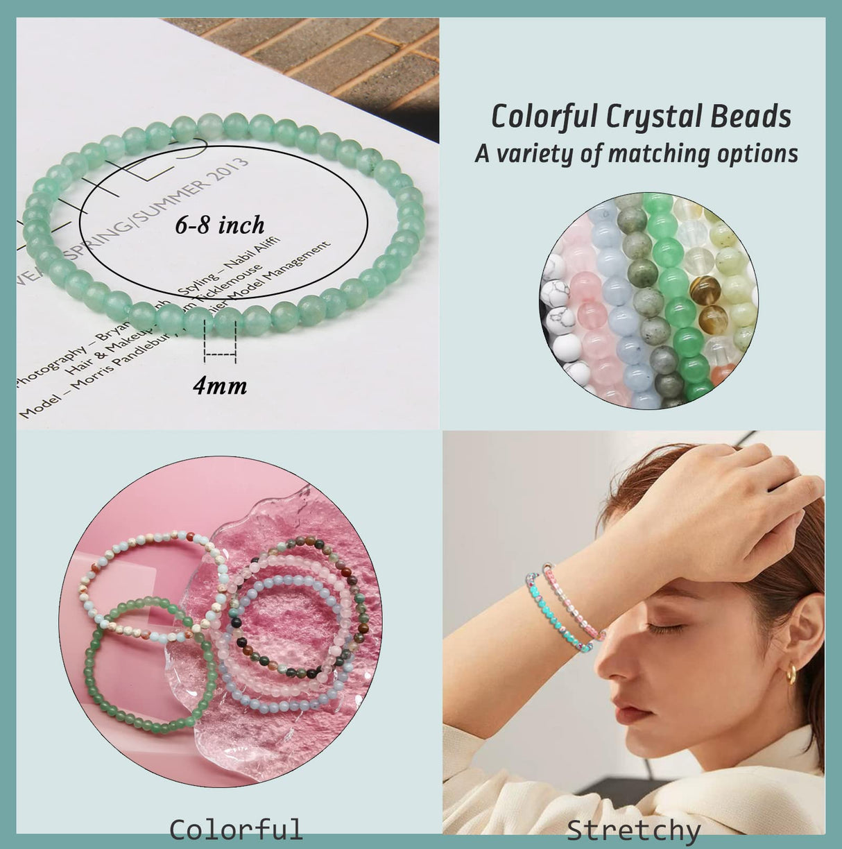 FIRAZIO 20Pcs 4mm Gemstone Beaded Bracelets for Women Mens