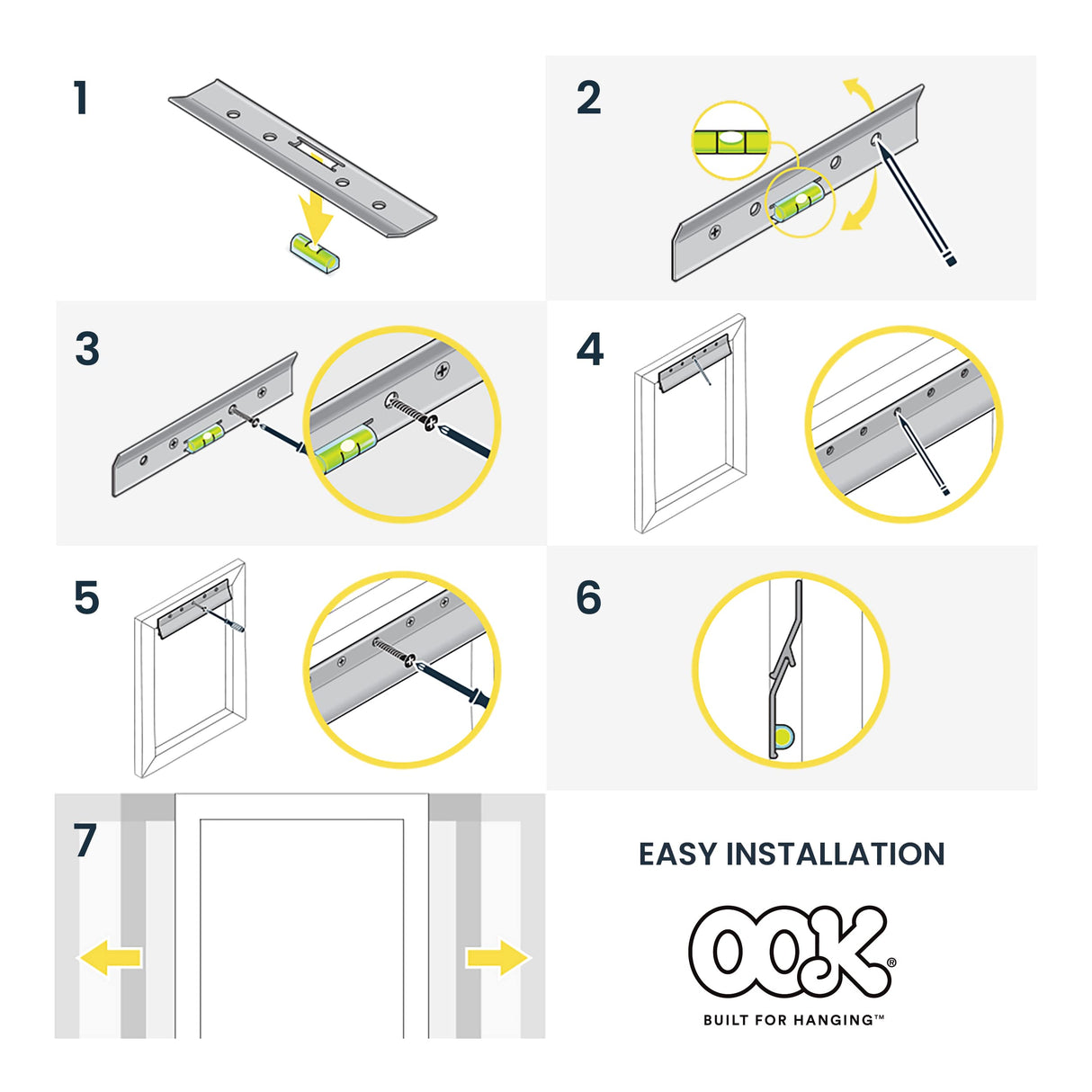 OOK 533212 French Cleat Mirror and Picture Hangers with Hardware, 200lb, Aluminum (13 Piece)
