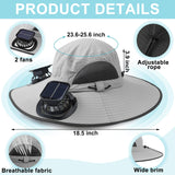 Glitopper 2 Set Wide Brim Solar Fan Hats with 2 Solar Fan and Arm Sleeves Set Outdoor Fishing Bucket Hat for Men Women Hiking(Black and Light Gray,Simplicity)