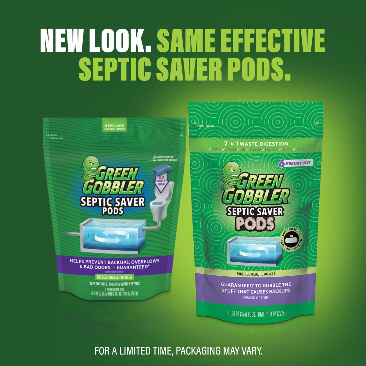 Green Gobbler Septic Tank Treatment Packets, 12 Month Supply - Powerful Natural Bacterial & Enzymes to Prevent Costly Septic Issues, Back-Ups, Foul Odor