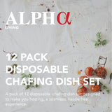 Alpha Living 12 Pack - Disposable Chafing Dish Buffet Set, Welded Body Food Warmers for Parties, 2hr Fuel Cans Complete Set, Half Size Pans, Warming Trays