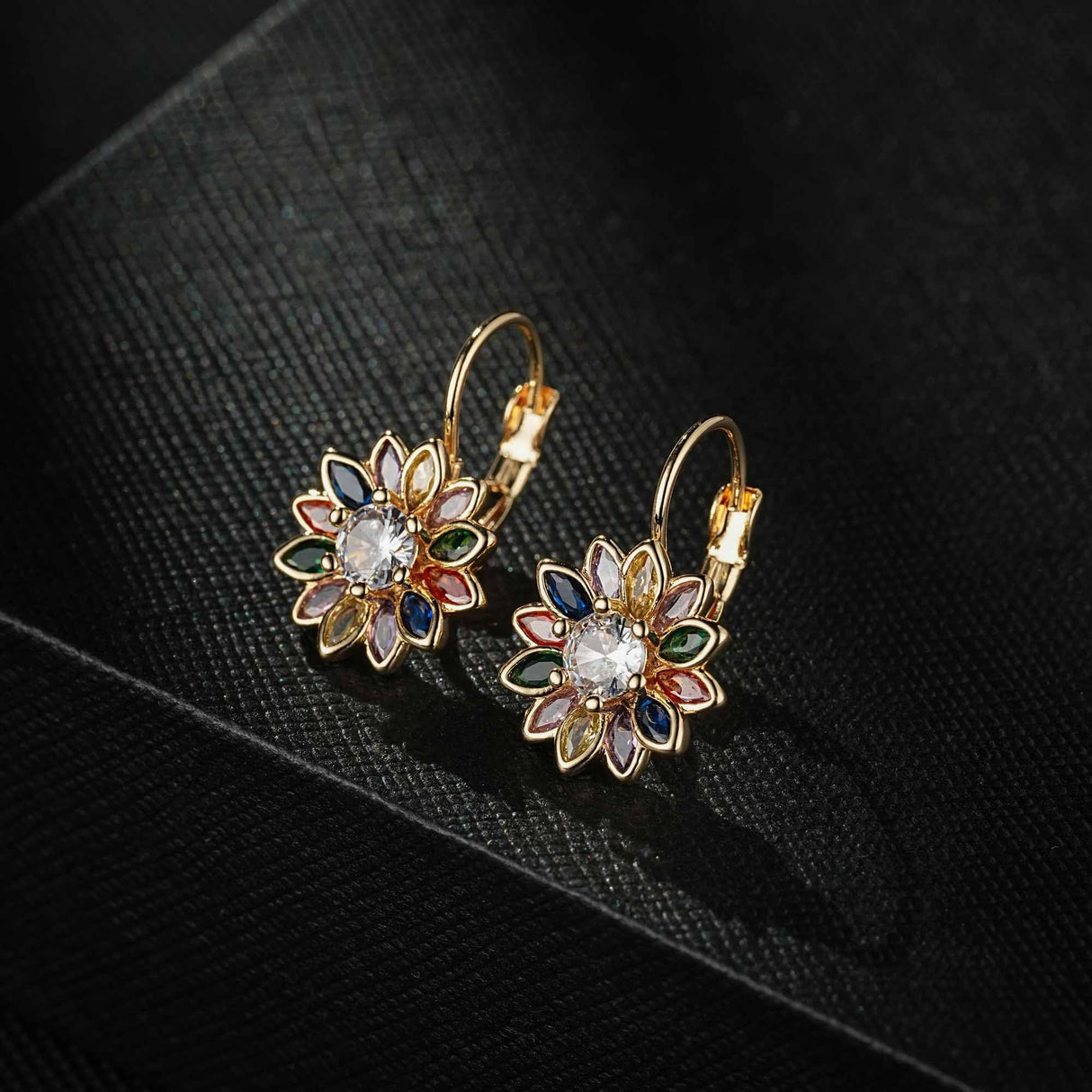 EVEVIC Austrian Crystal Flower Leverback Earrings for Women