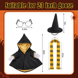 Tmovjxv 4 Pcs Halloween Wizard Porch Goose Outfit, Lawn Porch Goose Clothes Wizard Costume for 23'' Statue, Witch Garden Geese Outfit with Hat Scarf Glasses for Patio Yard Christmas Decor (Yellow)