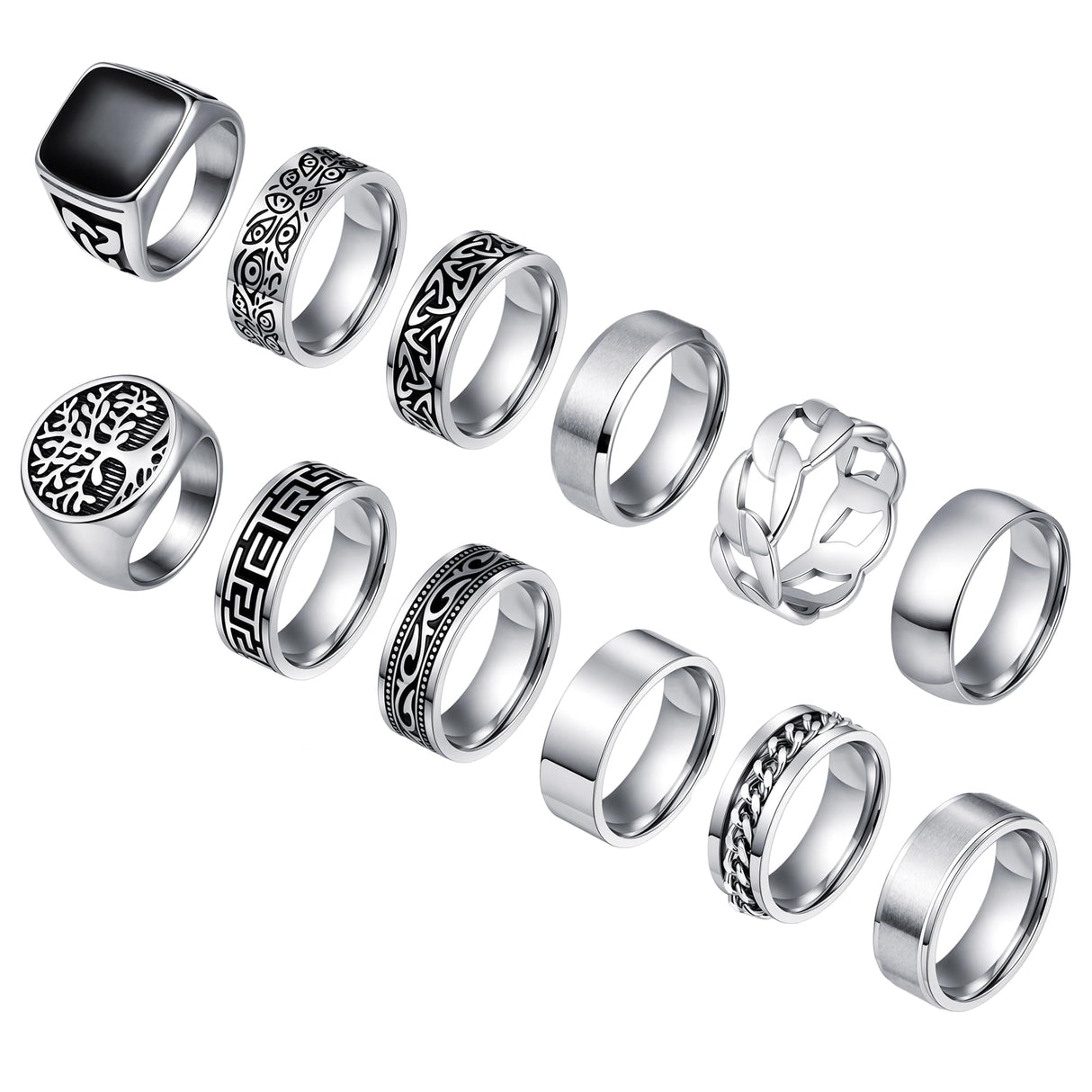 WAINIS 12Pcs Stainless Steel Vintage Signet Rings for Men