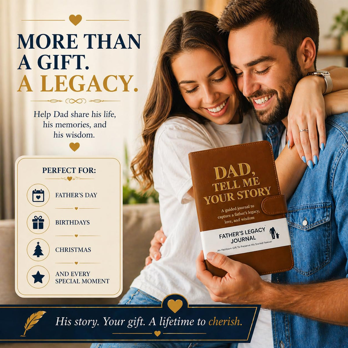 Dad Tell Me Your Life Story Leather Journal (Hardcover) - A Family Heirloom Keepsake with + 275 Prompts to Share His Life Story Book and Memories, Father's Day, Christmas Gift from Daughter & Son