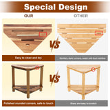 IBosins Corner Shower Stool with Storage Shelf Shower Foot Rest for Shaving Legs Small Bench for Inside Shower to Sit on Bath Seat - Acacia Wood