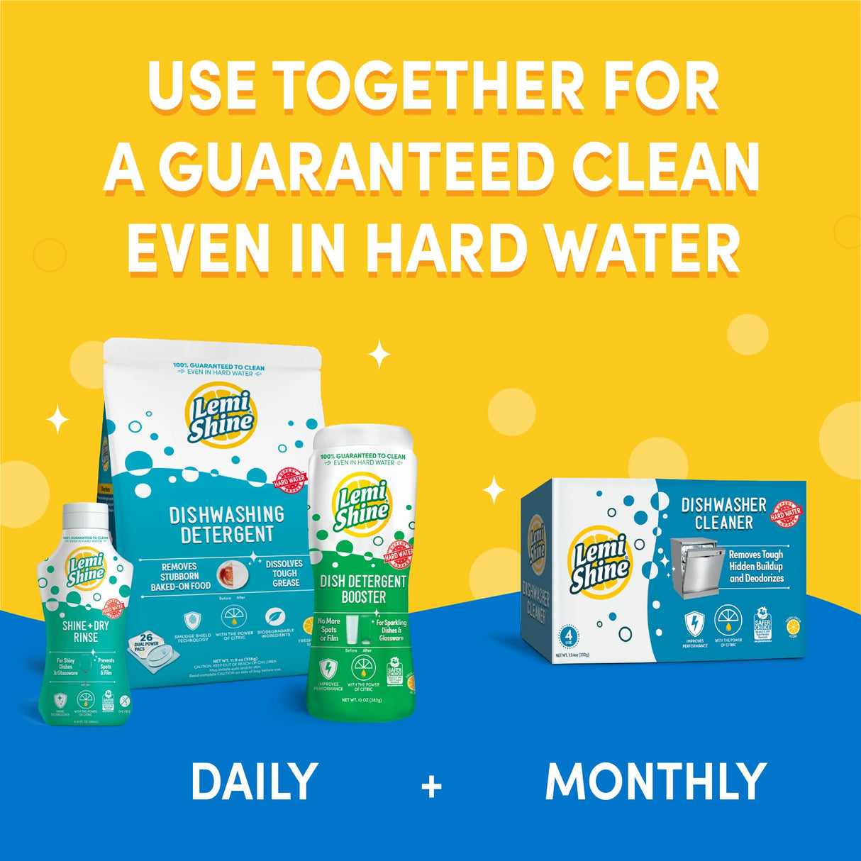 Lemi Shine Dish Detergent Booster, Hard Water Stain Remover, Multi-Use Citric Acid Cleaner 10 oz, Pack of 3