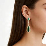 Hpoewre Vintage Emerald Green Teardrop Earrings,925 Sterling Silver Posts & 18K Gold-Plated Brass Drops,Cubic Zirconia Dangle Earrings for Women (Vintage)