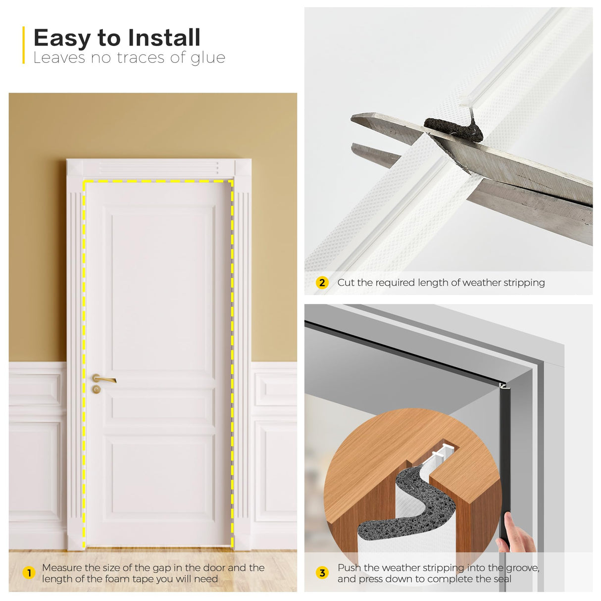 Weather Stripping Door Seal Strip - Soundproof Q-Shaped Foam for Exterior Door Frame, Large Gap Seal, Noise Cancelling, Easy to Install (White, 40FT)