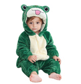 Flannel Long Sleeve Animals Costume for Baby Boy Girl Autumn Winter Toddler Front Zip Hooded Romper Frog Cosplay Jumpsuit for Halloween Christmas 100