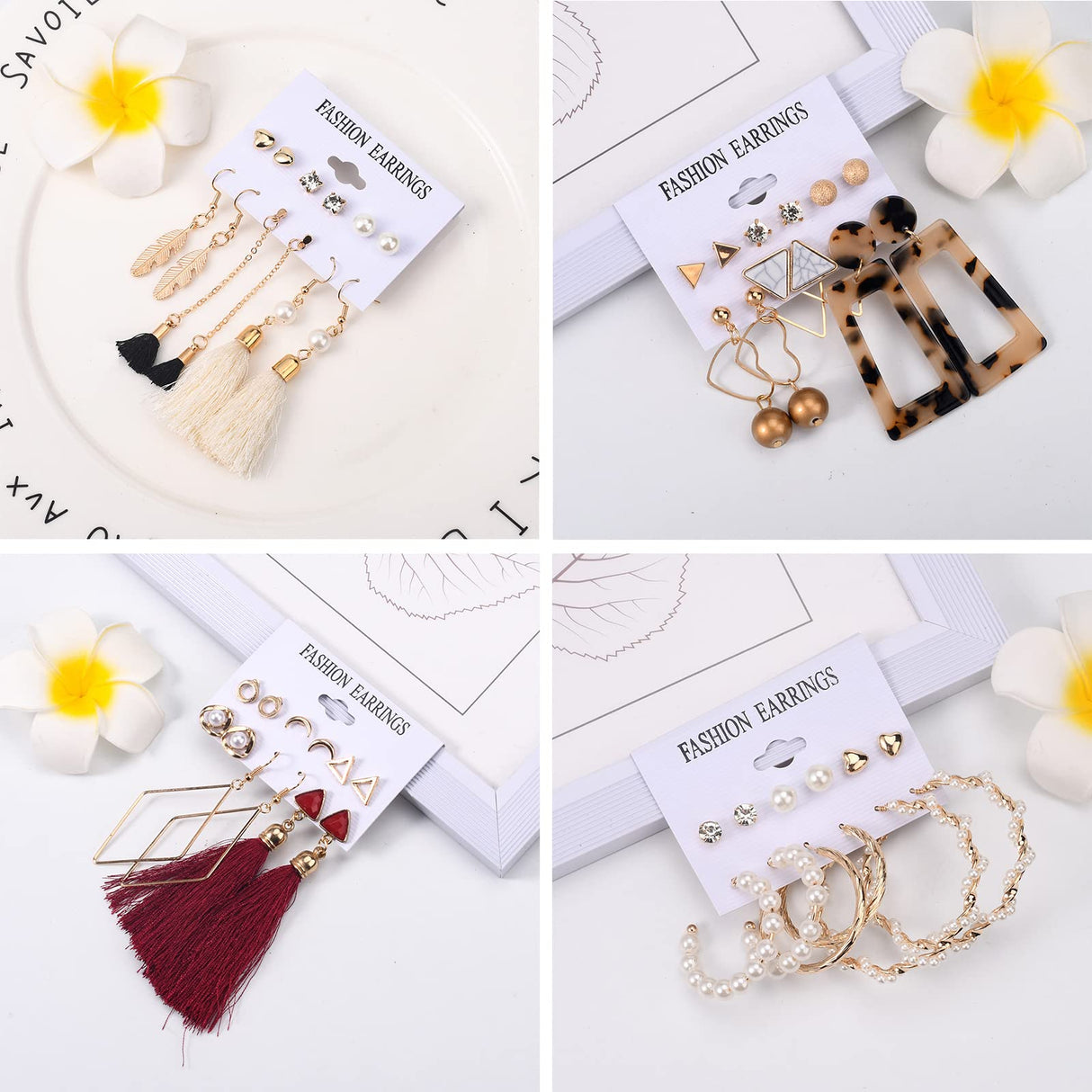 JMScape 53 Pairs Earrings Set for Women, Fashion Acrylic Tassel Gold Hoop Earrings Multipack Statement Pearl Earring Stud Pack, Hypoallergenic Drop Dangle Earrings for Valentine's Day Gift
