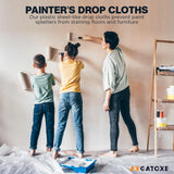 12 x 9 Ft Plastic Sheet Drop Cloths (20-Pack) - Disposable Painter's Sheeting & Tarps for Painting, Waterproof Painting Supplies, Dust Cover for Furniture/Couch/Floor Protection