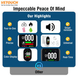 VETOUCH 4-in-1 Plug-in Smoke & Carbon Monoxide Alarms with Digital Display Monitors CO, Smoke, Temperature, Humidity, 85dB Loud Alarm, Self-Test, Adjustable Sensitivity, for Home, Kitchen, RV