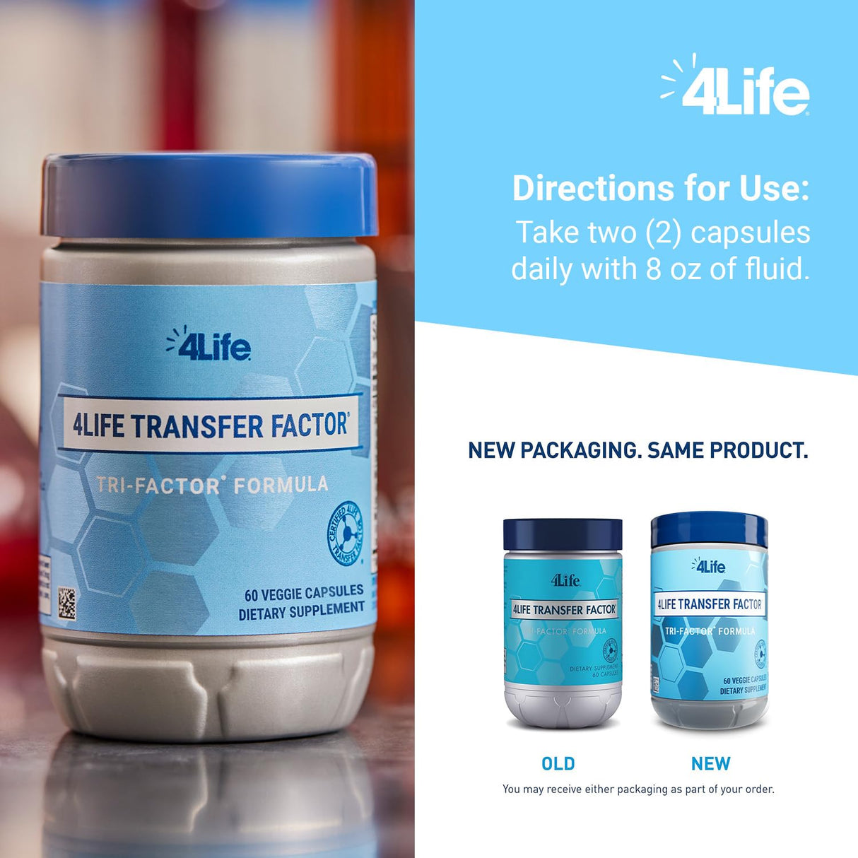 4Life Transfer Factor Tri-Factor Formula - Advanced Immune Support with Cow Colostrum & Chicken Egg Yolk - 60 Veggie Capsules