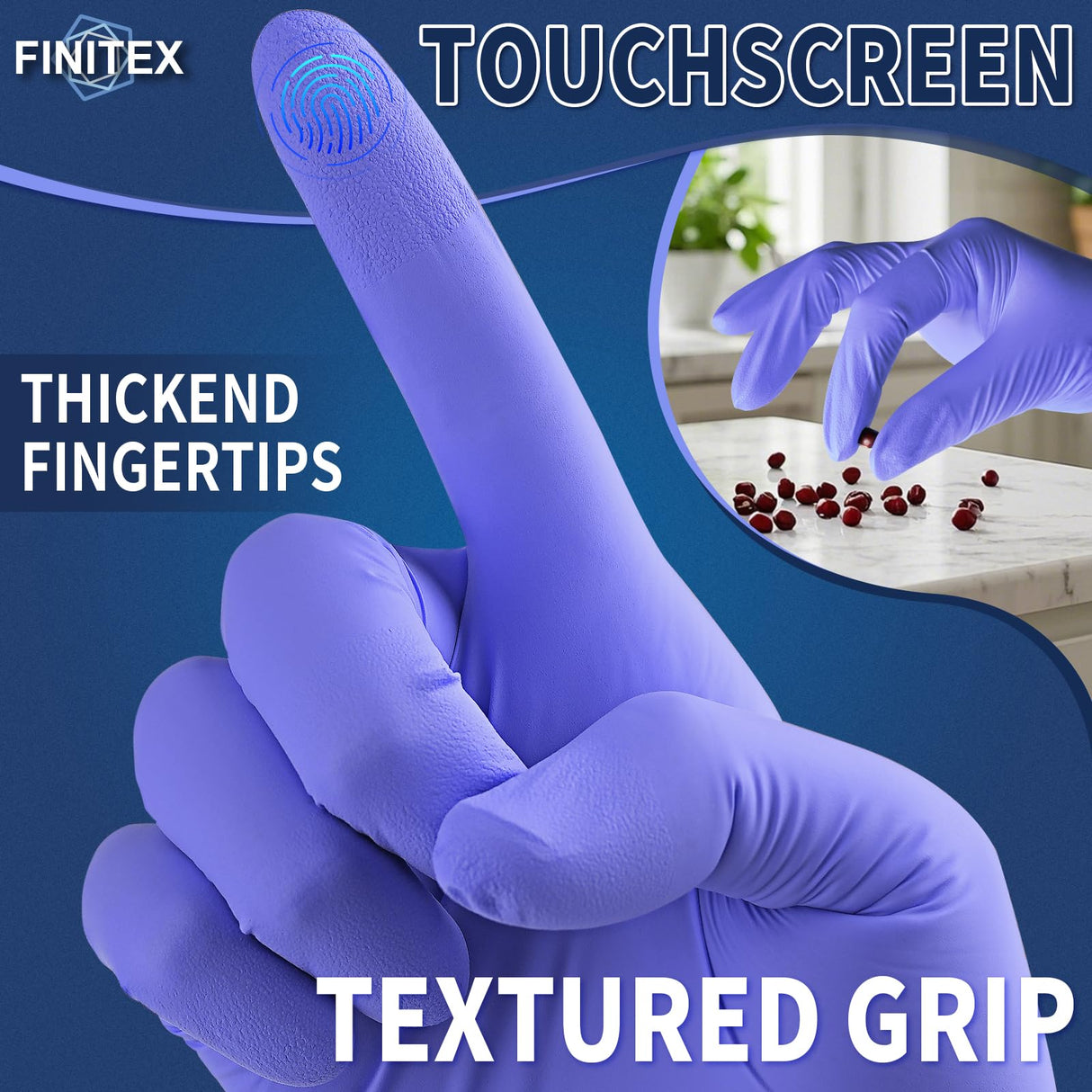 FINITEX Disposable Nitrile Exam Gloves 1000 PCS - 3.2mil Ice Blue Powder-free Latex-Free Examination Home Cleaning Food Gloves (M)