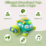 Baby Toys 6-12 Months, Musical Turtle Baby Crawling Toys 7 8 9 10 Months, Light up Infants Tummy Toy, Bilingual Educational Turtle, Gifts Present for Christmas Baby 4 5 6 12 Month